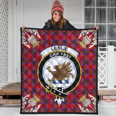Leslie Modern Tartan Crest Premium Quilt - Gold Thistle Style