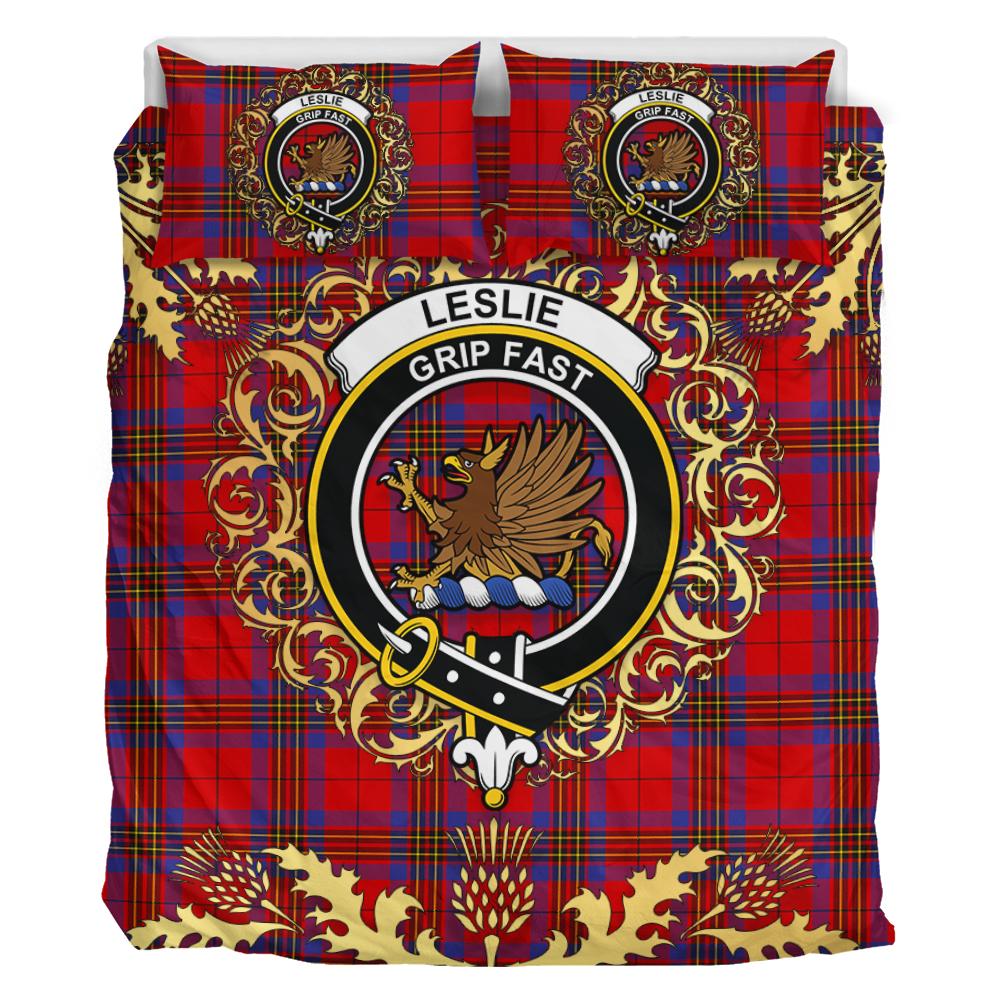 Leslie Modern Tartan Crest Bedding Set - Golden Thistle Style