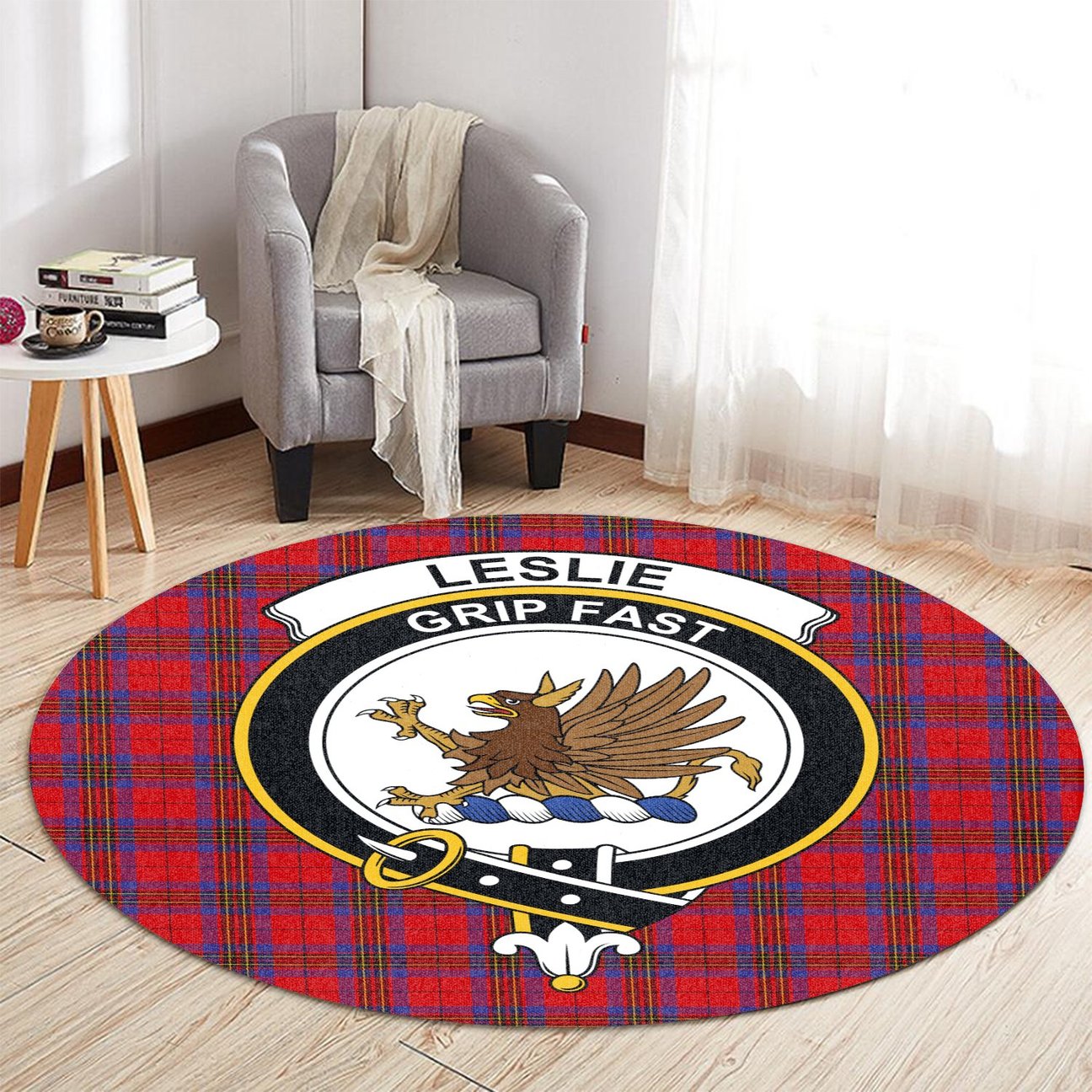 Leslie Modern Tartan Crest Round Rug