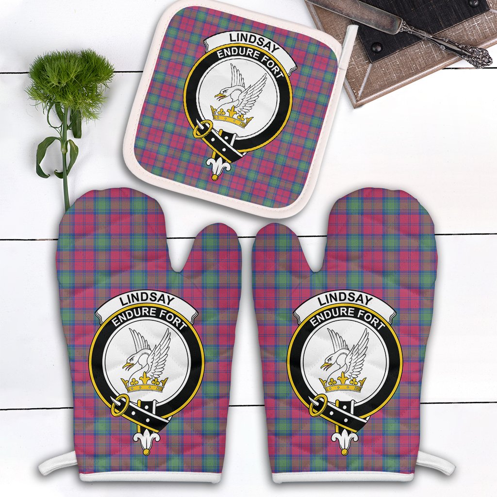 Lindsay Ancient Tartan Crest Oven Mitt And Pot Holder (2 Oven Mitts + 1 Pot Holder)