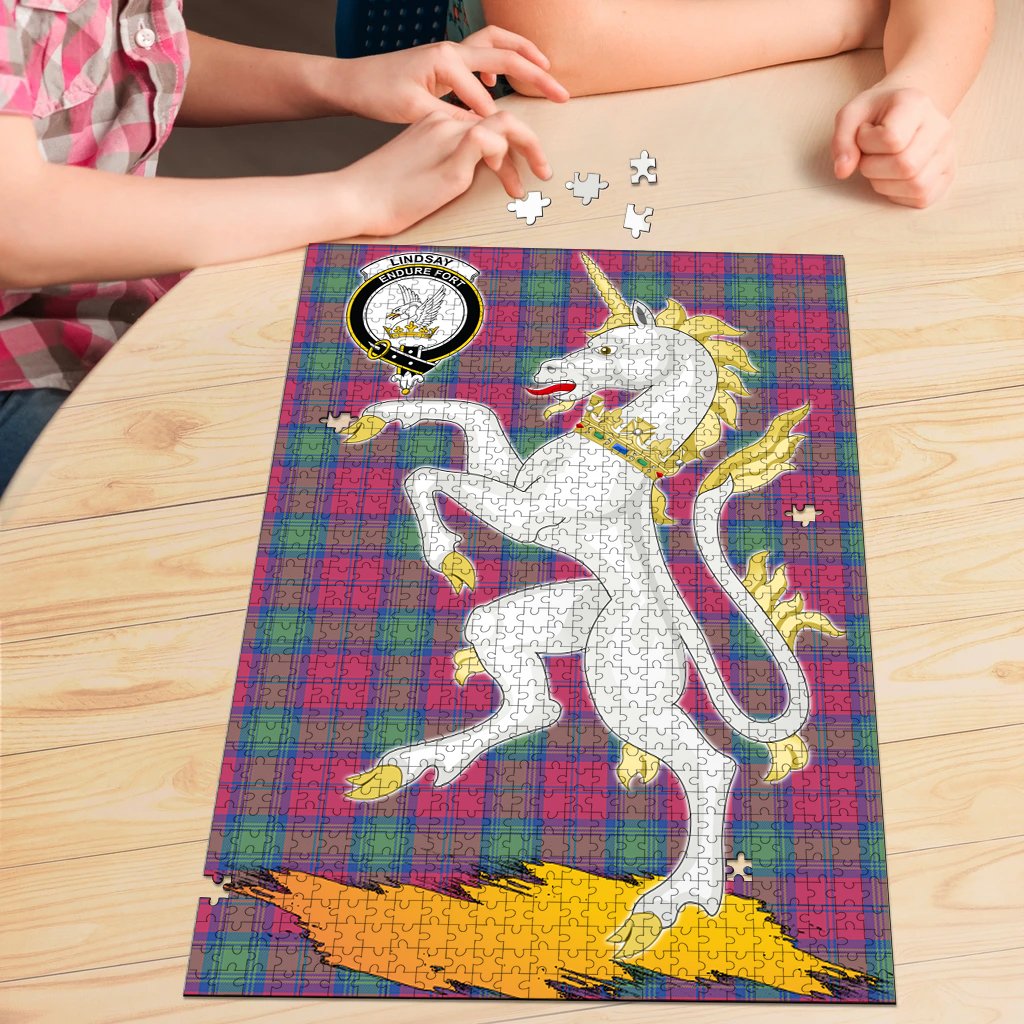 Lindsay Ancient Tartan Crest Unicorn Scotland Jigsaw Puzzles