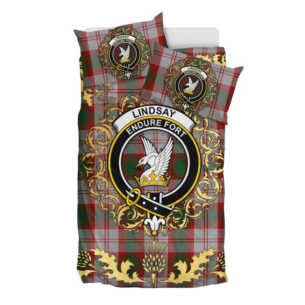 Lindsay Dress Red Tartan Crest Bedding Set - Golden Thistle Style