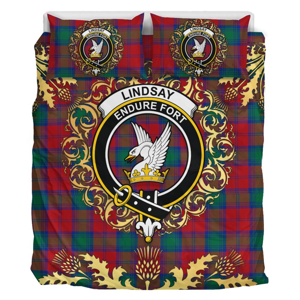 Lindsay Modern Tartan Crest Bedding Set - Golden Thistle Style