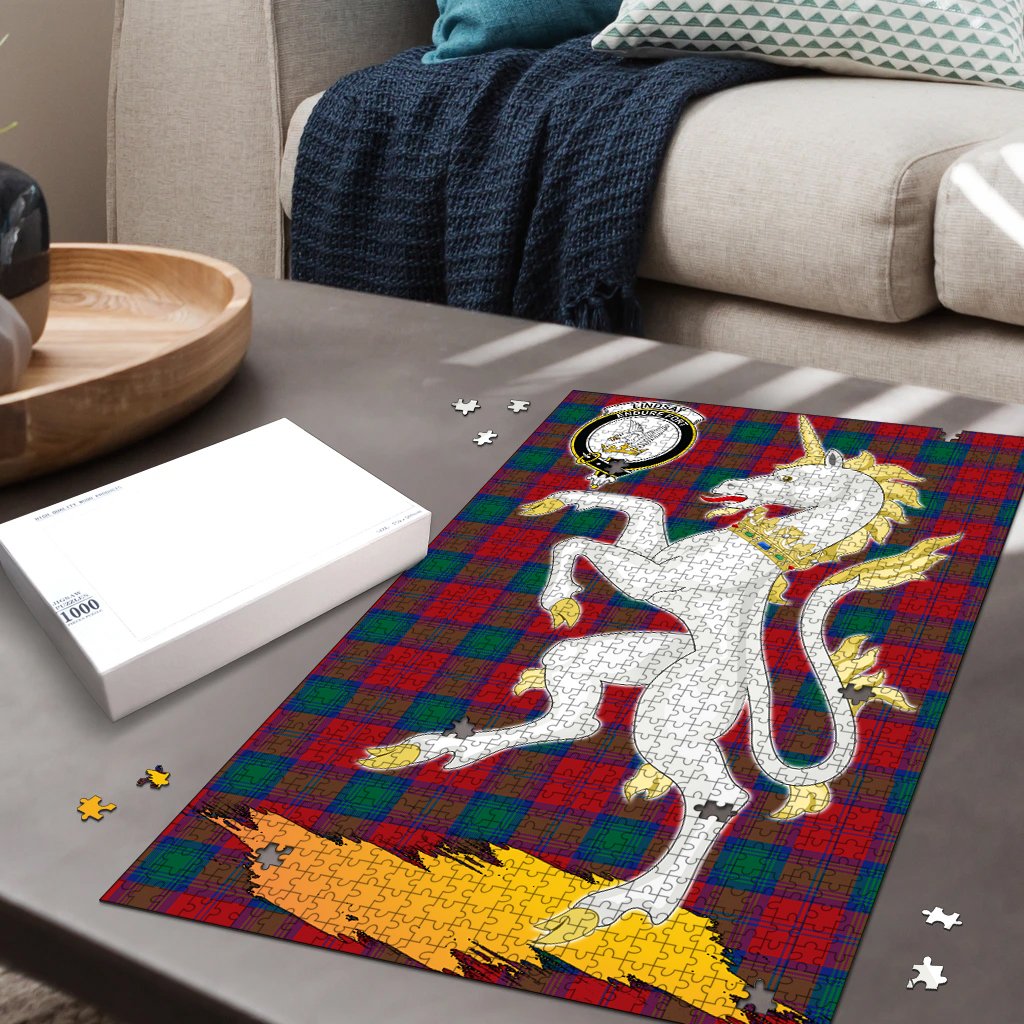 Lindsay Modern Tartan Crest Unicorn Scotland Jigsaw Puzzles