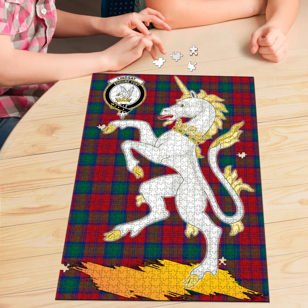 Lindsay Modern Tartan Crest Unicorn Scotland Jigsaw Puzzles