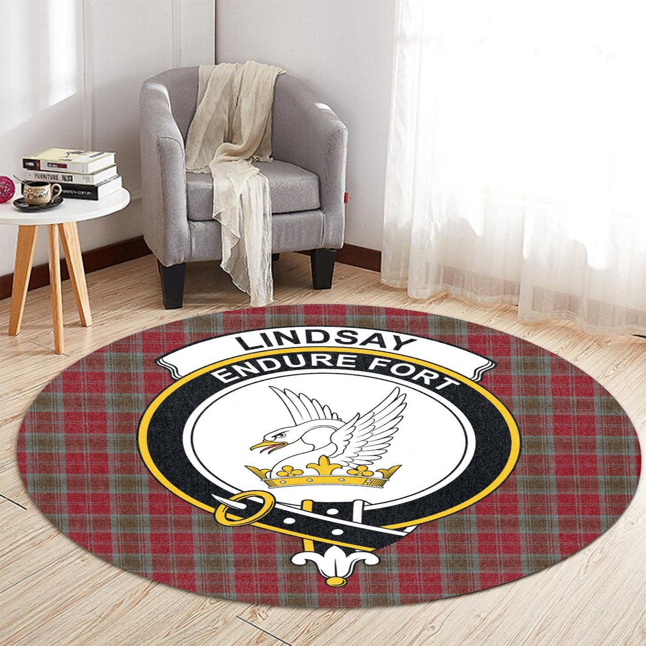 Lindsay Weathered Tartan Crest Round Rug