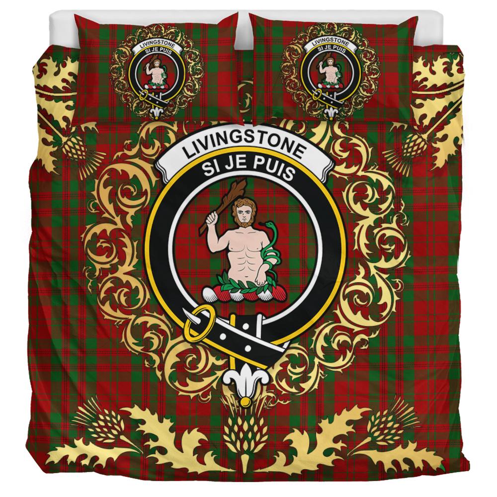 Livingston (MacLea) 02 Tartan Crest Bedding Set - Golden Thistle Style
