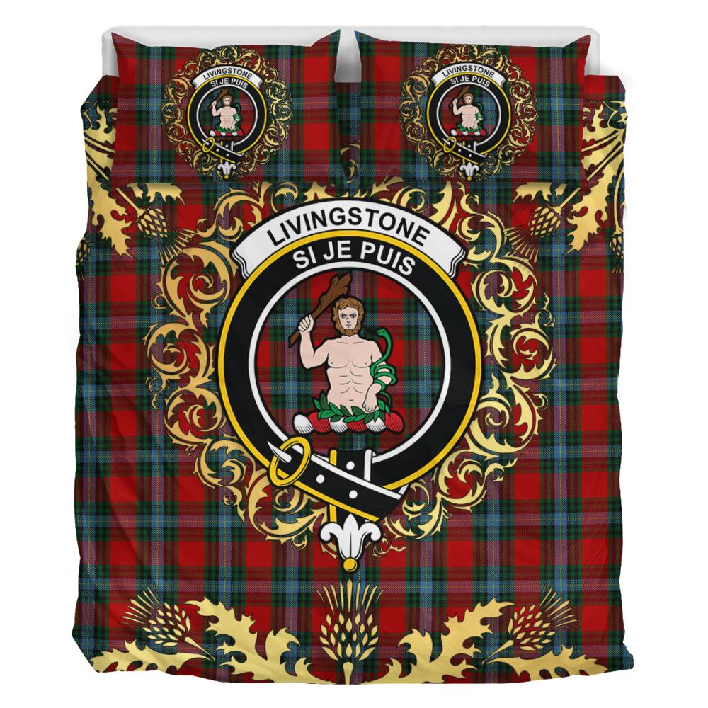 Livingston (MacLea) 03 Tartan Crest Bedding Set - Golden Thistle Style