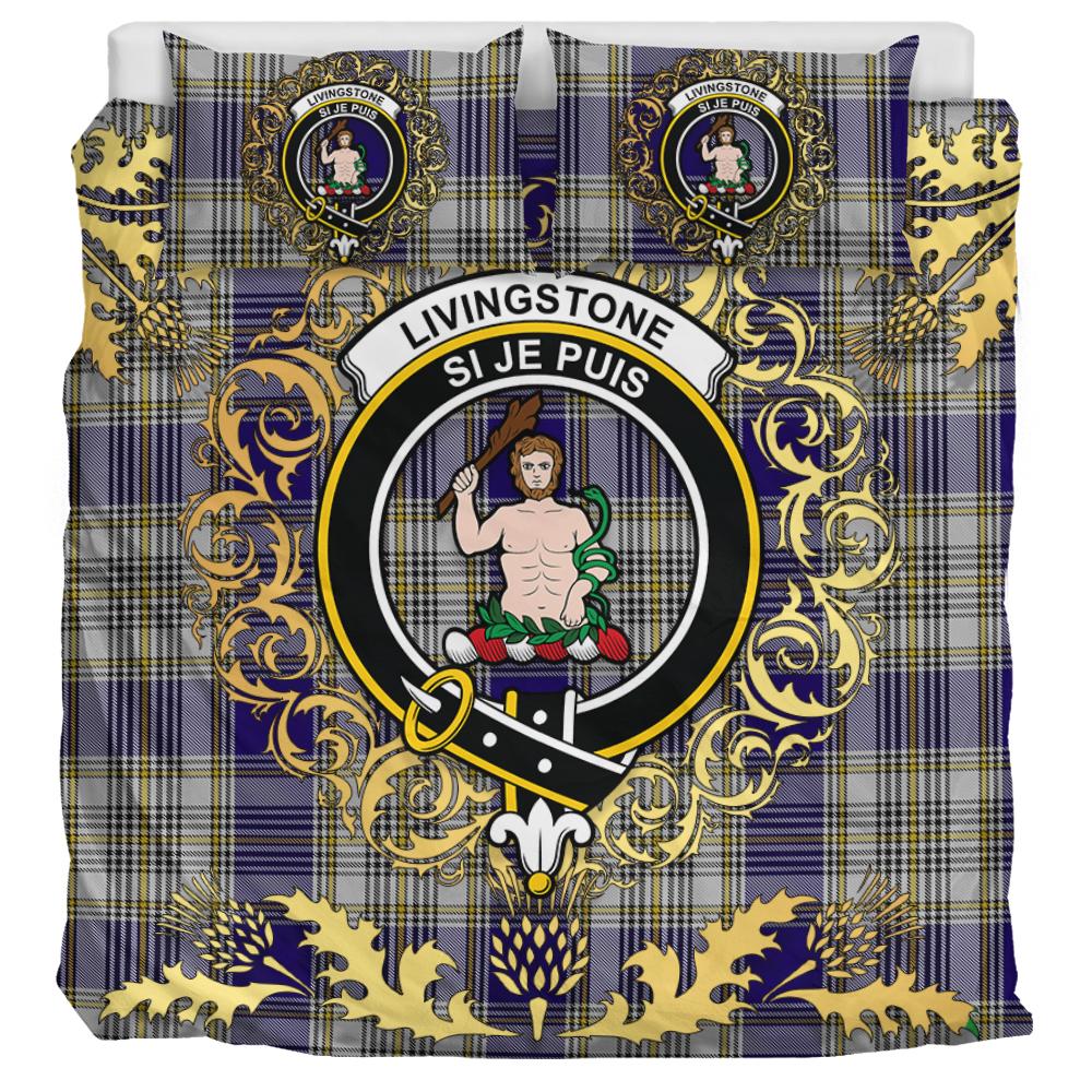 Livingston (MacLea) Dress Tartan Crest Bedding Set - Golden Thistle Style