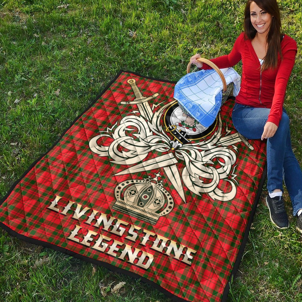 Livingstone Modern Tartan Crest Legend Gold Royal Premium Quilt