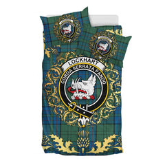 Lockhart Tartan Crest Bedding Set - Golden Thistle Style