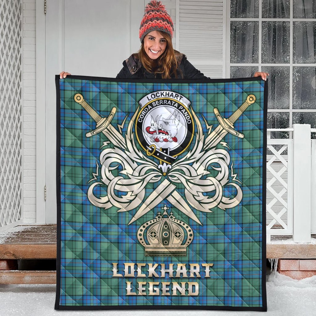 Lockhart Tartan Crest Legend Gold Royal Premium Quilt