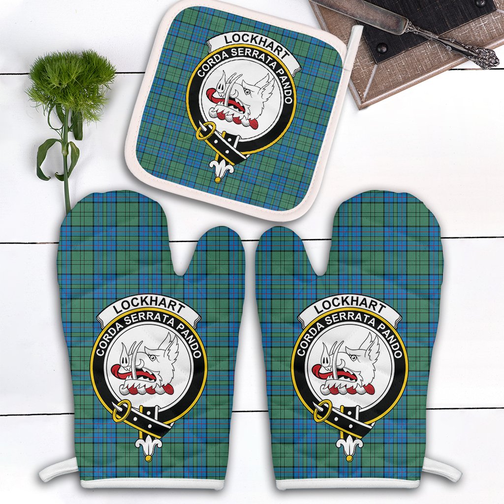 Lockhart Tartan Crest Oven Mitt And Pot Holder (2 Oven Mitts + 1 Pot Holder)