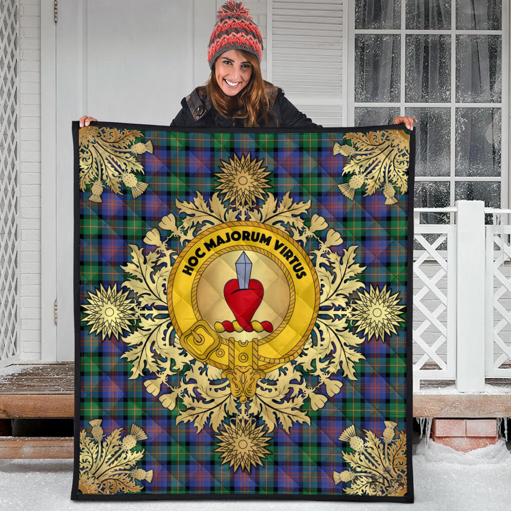 Logan Ancient Tartan Crest Premium Quilt - Gold Thistle Style