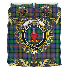 Logan Ancient Tartan Crest Bedding Set - Golden Thistle Style