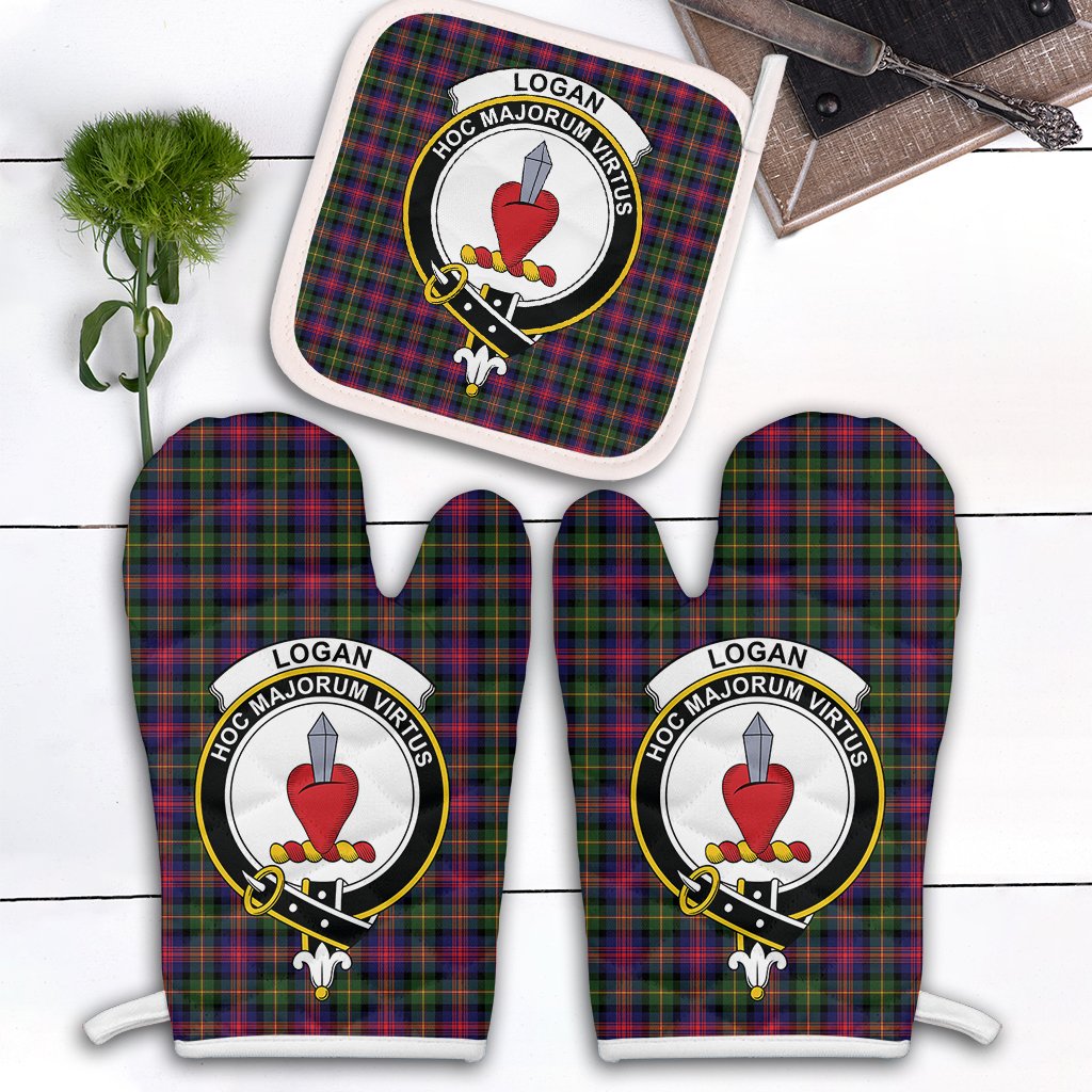 Logan Modern Tartan Crest Oven Mitt And Pot Holder (2 Oven Mitts + 1 Pot Holder)