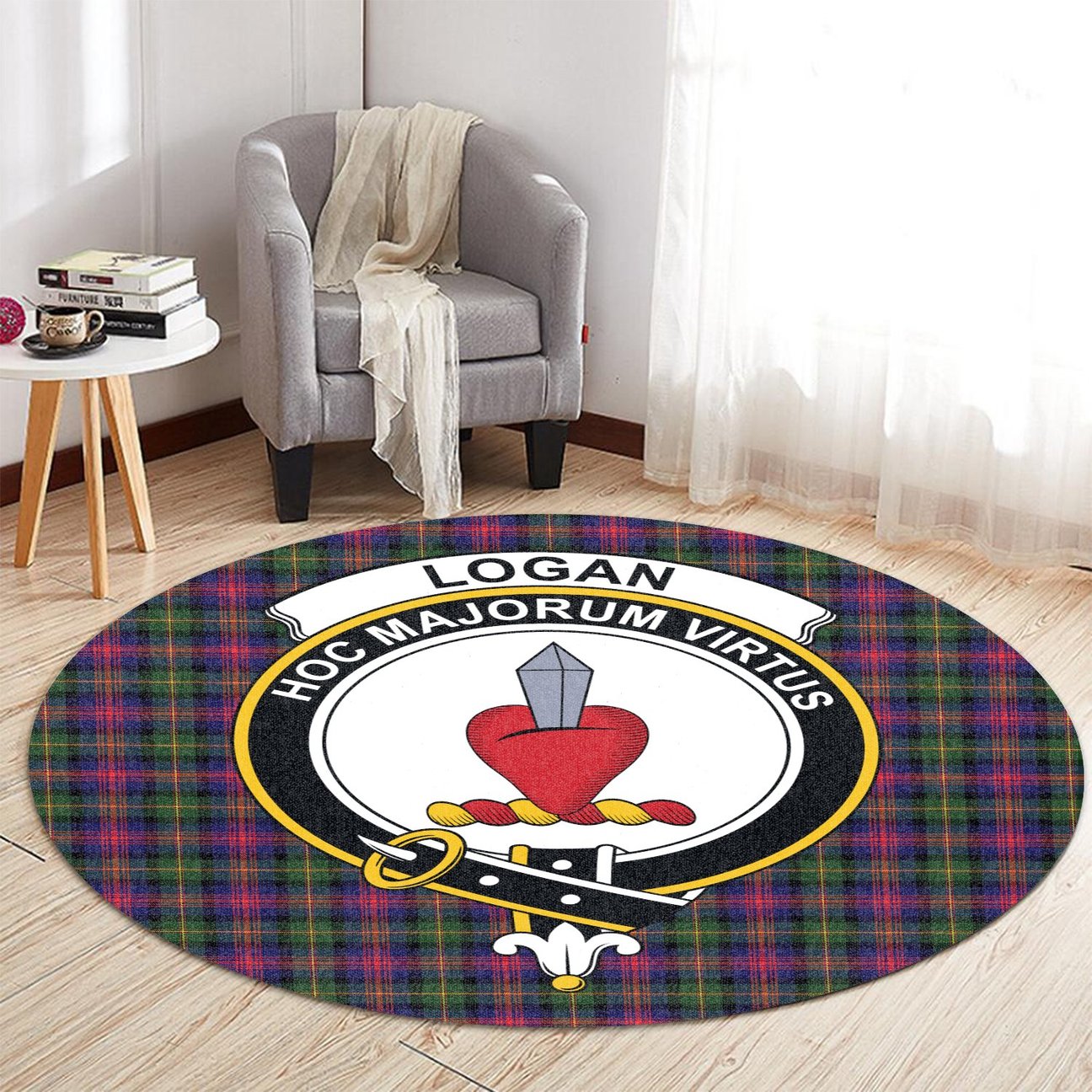 Logan Modern Tartan Crest Round Rug