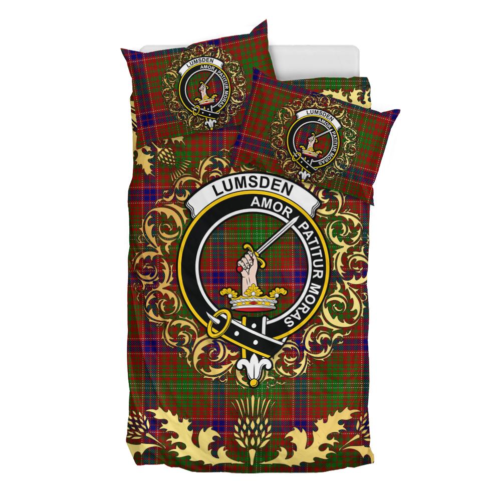 Lumsden Tartan Crest Bedding Set - Golden Thistle Style