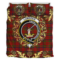 Lumsden Boghead Tartan Crest Bedding Set - Golden Thistle Style