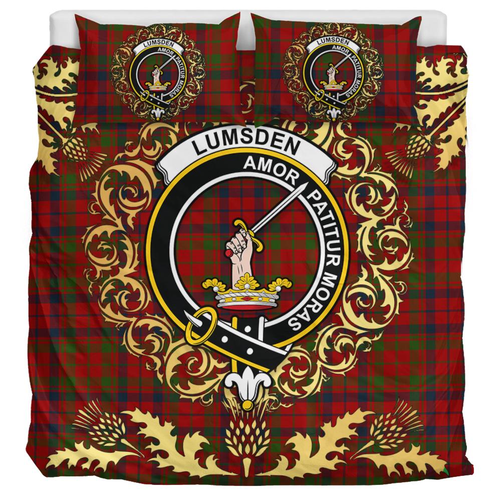 Lumsden Boghead Tartan Crest Bedding Set - Golden Thistle Style