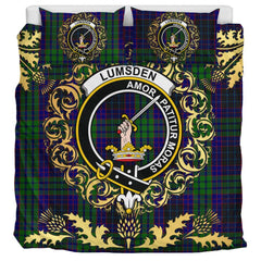 Lumsden Green Tartan Crest Bedding Set - Golden Thistle Style