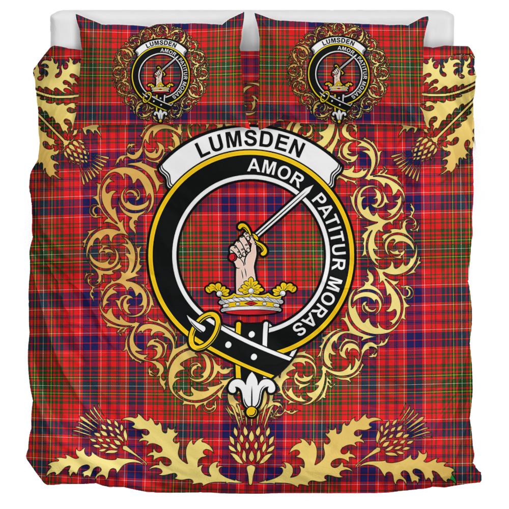 Lumsden Modern Tartan Crest Bedding Set - Golden Thistle Style