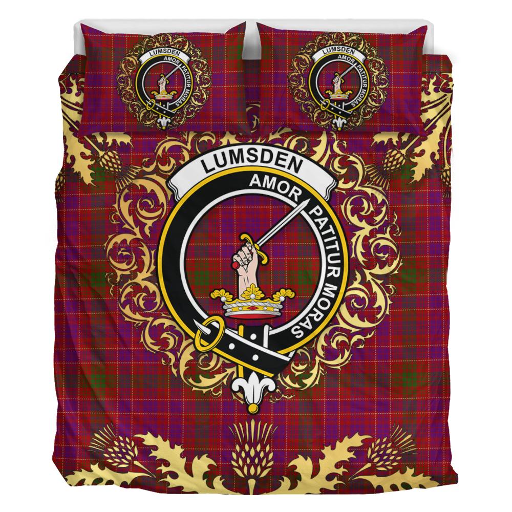 Lumsden of Clova Tartan Crest Bedding Set - Golden Thistle Style