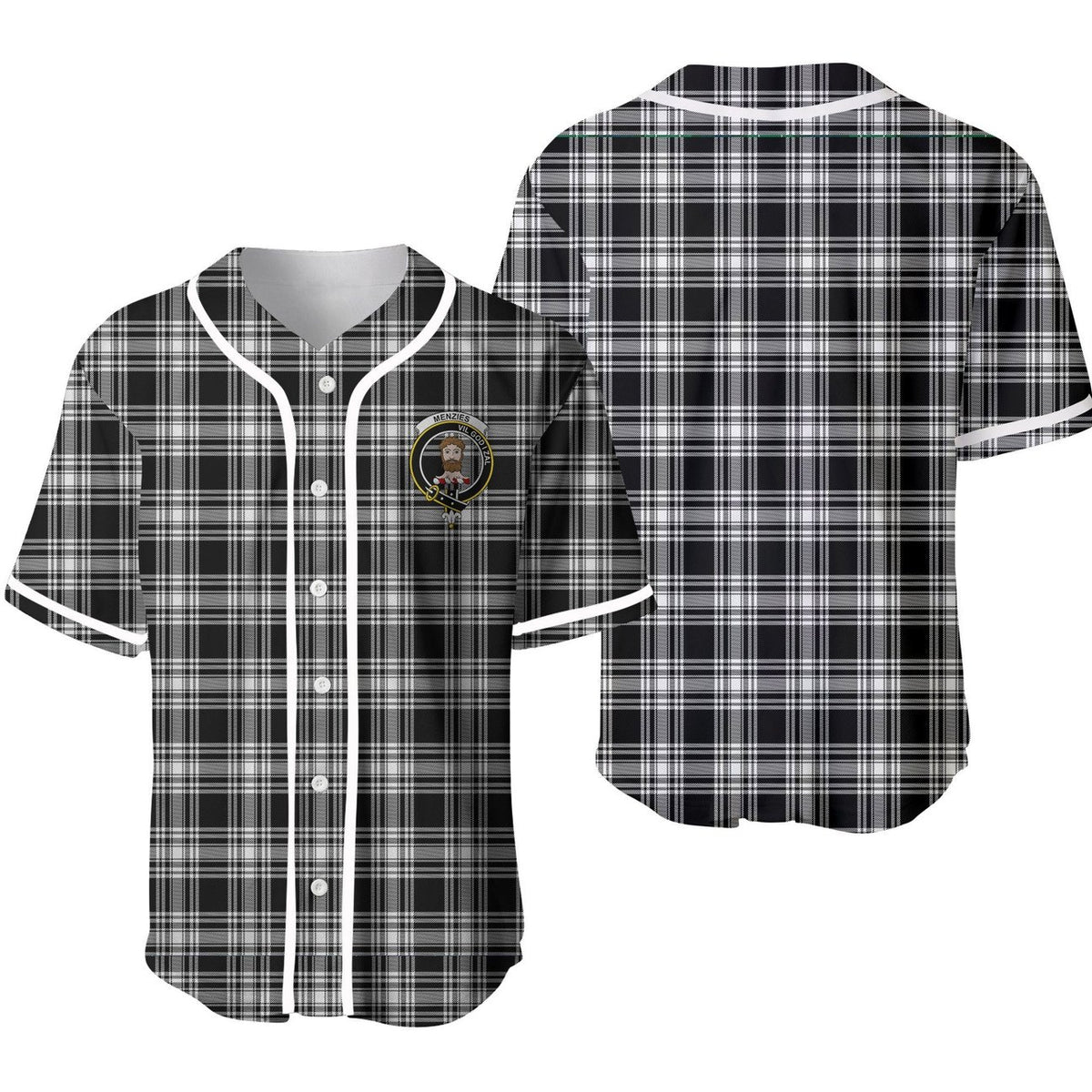 Menzies Black White Modern Tartan Unisex Baseball Jersey