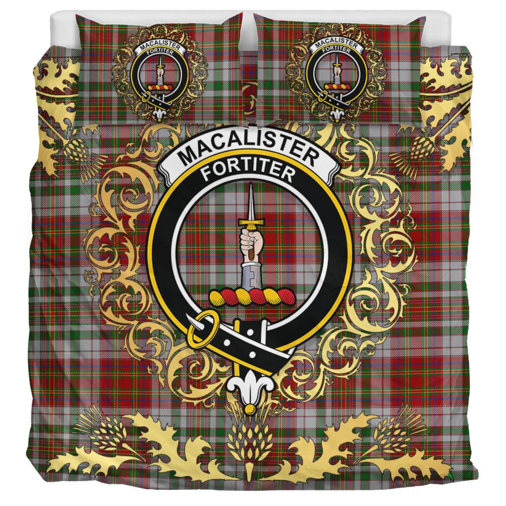 MacAlister Dress Tartan Crest Bedding Set - Golden Thistle Style