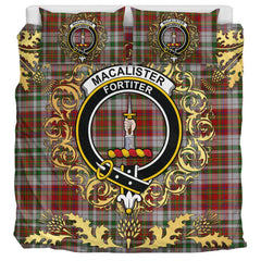 MacAlister Dress Tartan Crest Bedding Set - Golden Thistle Style