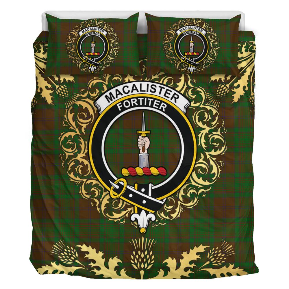 MacAlister of Glenbarr Hunting Tartan Crest Bedding Set - Golden Thistle Style