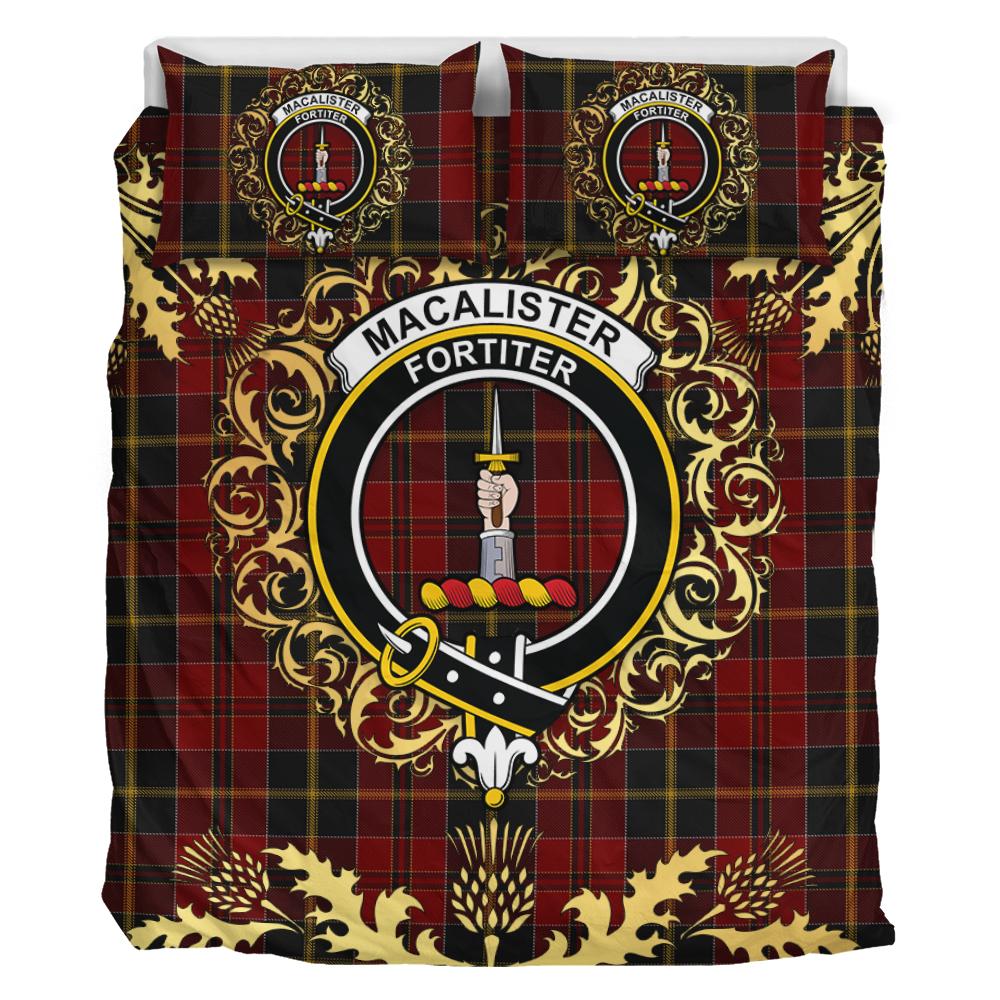 MacAlister of Skye Tartan Crest Bedding Set - Golden Thistle Style
