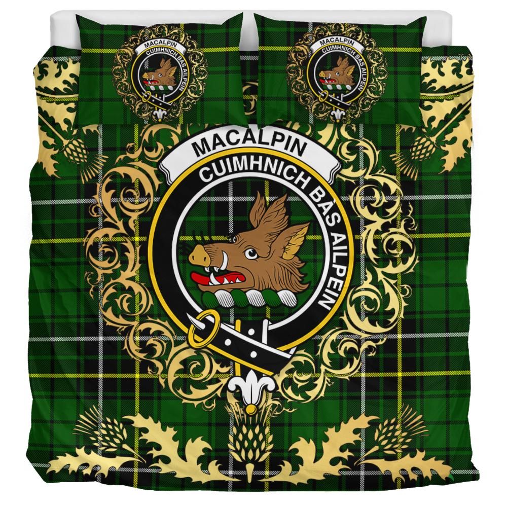 MacAlpin (MacAlpine) Modern Tartan Crest Bedding Set - Golden Thistle Style