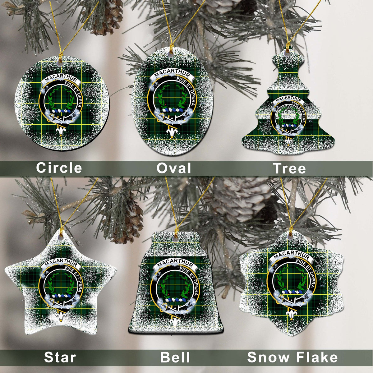 MacArthur Tartan Christmas Ceramic Ornament - Snow Style