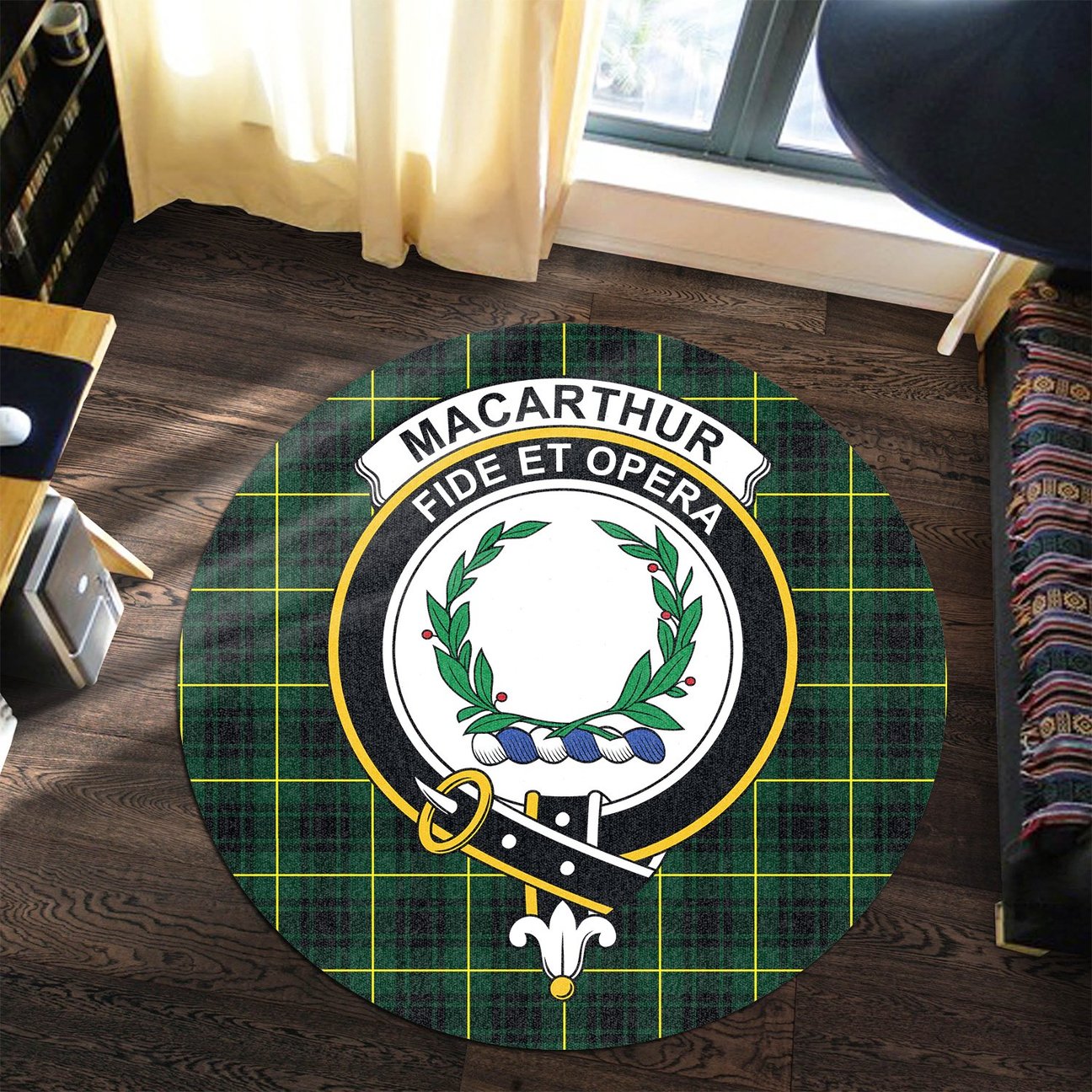 MacArthur Modern Tartan Crest Round Rug