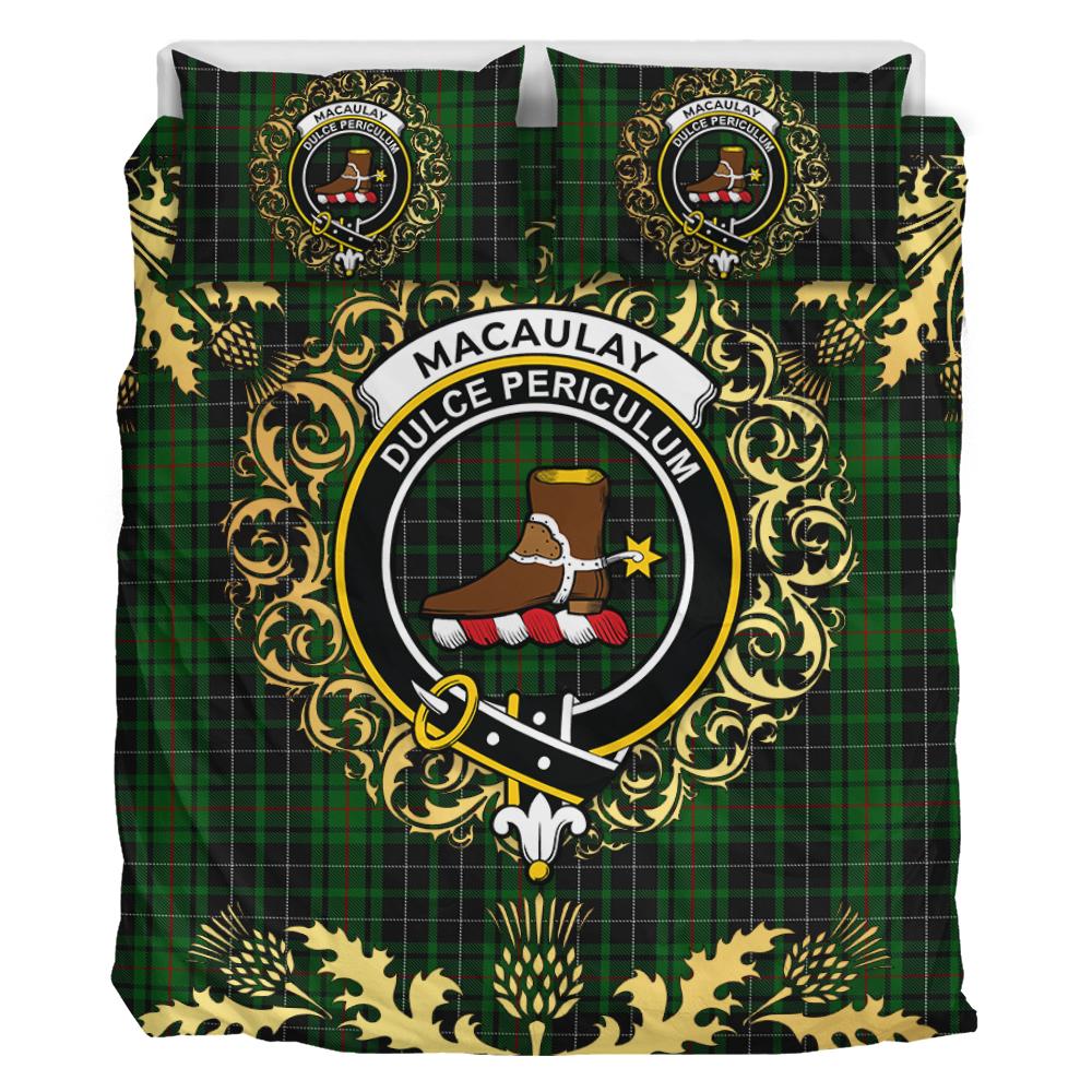 MacAulay Hunting Tartan Crest Bedding Set - Golden Thistle Style