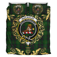 MacAulay Hunting Tartan Crest Bedding Set - Golden Thistle Style