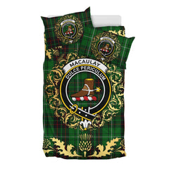 MacAulay of Lewis Tartan Crest Bedding Set - Golden Thistle Style