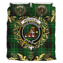 MacAulay of Lewis Tartan Crest Bedding Set - Golden Thistle Style
