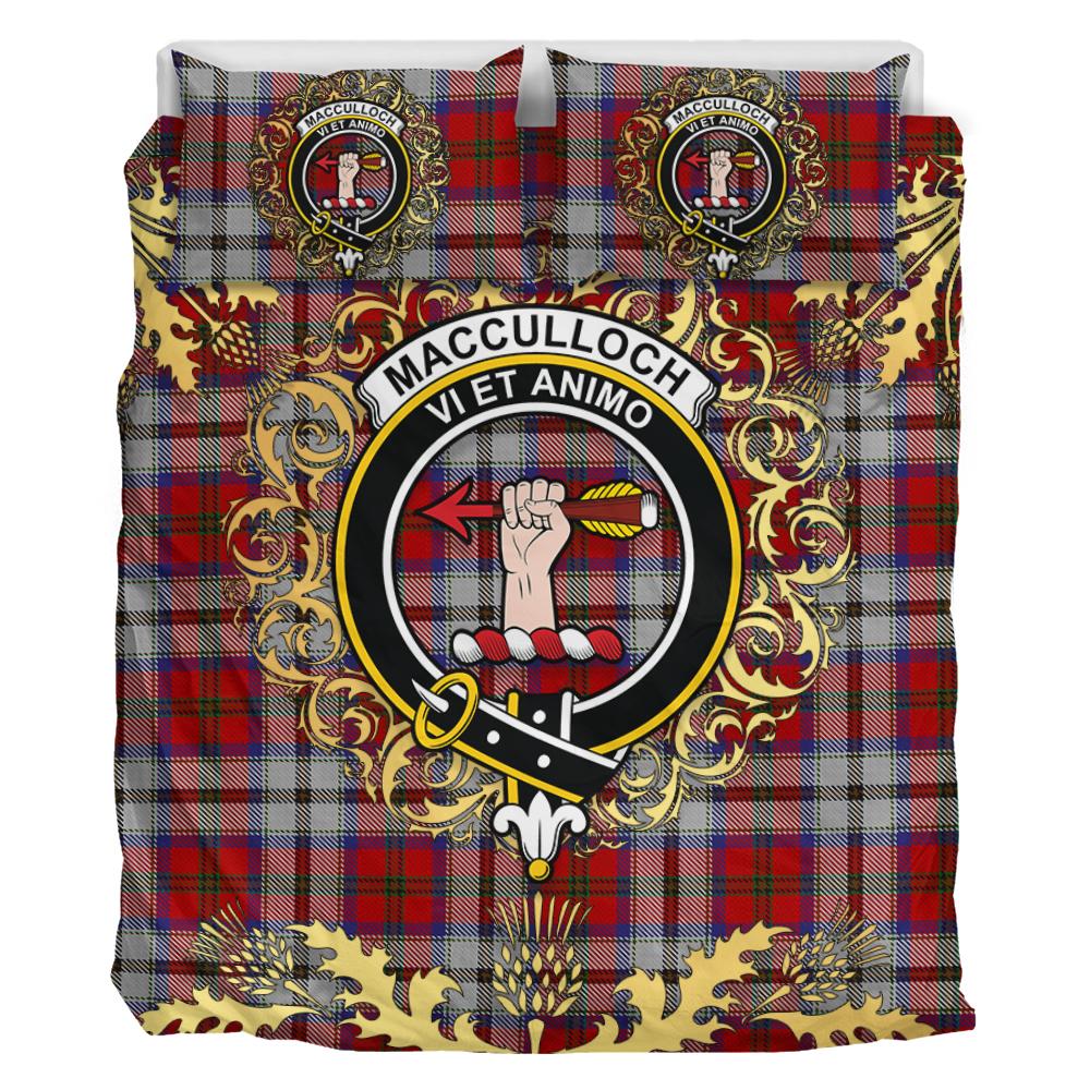 MacCulloch Dress Tartan Crest Bedding Set - Golden Thistle Style