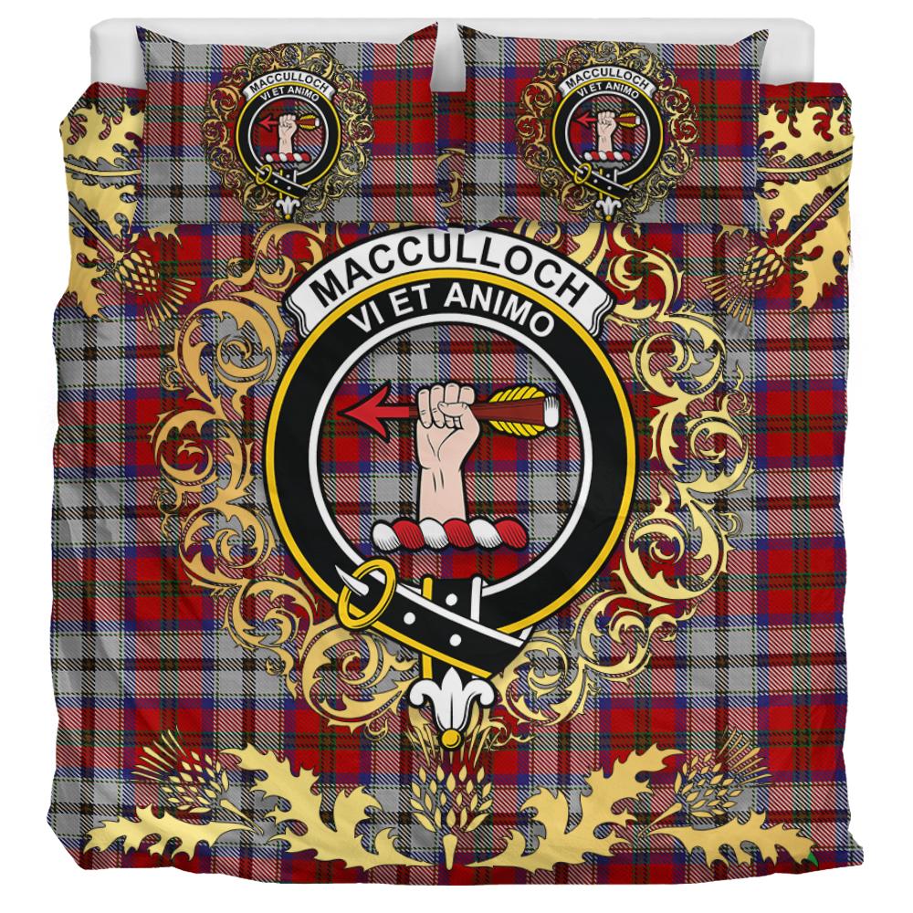 MacCulloch Dress Tartan Crest Bedding Set - Golden Thistle Style