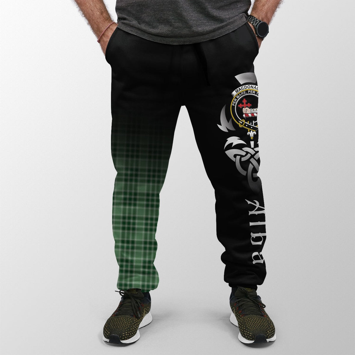 MacDonald Lord Of The Isles Hunting Tartan Crest Jogger Sweatpants - Alba Celtic Style