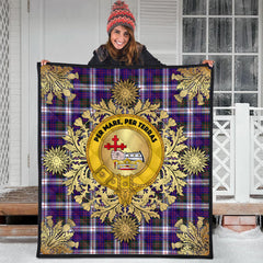 MacDonald Dress Modern Tartan Crest Premium Quilt - Gold Thistle Style