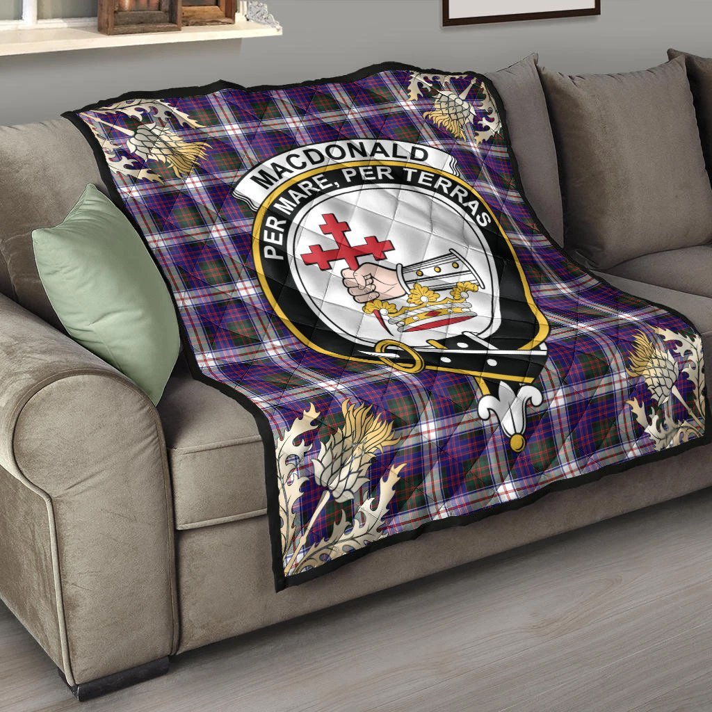 MacDonald Dress Modern Tartan Crest Premium Quilt - Gold Thistle Style