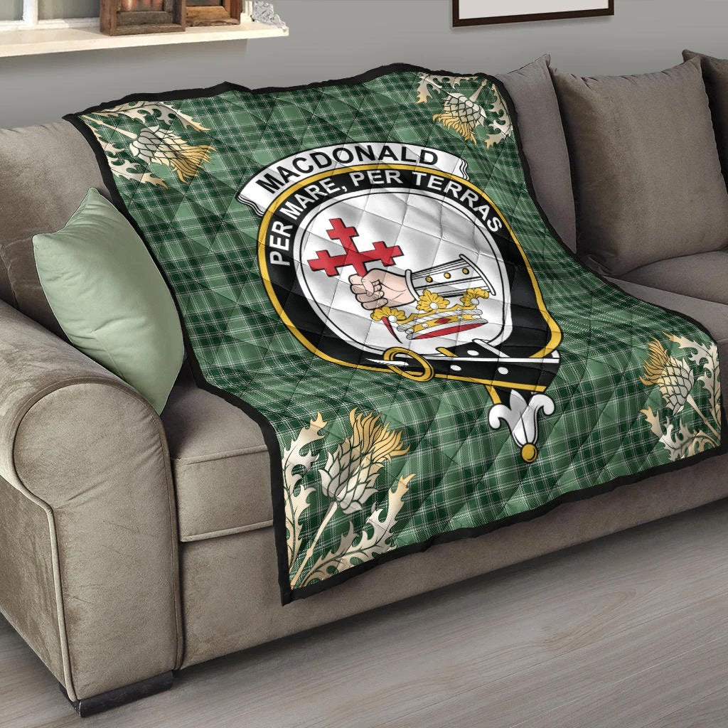 MacDonald Lord of the Isles Hunting Tartan Crest Premium Quilt - Gold Thistle Style