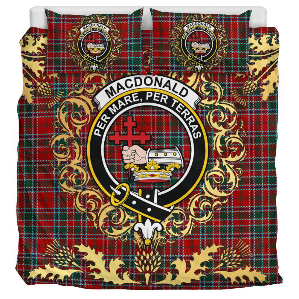 MacDonald of Lochmaddy Tartan Crest Bedding Set - Golden Thistle Style
