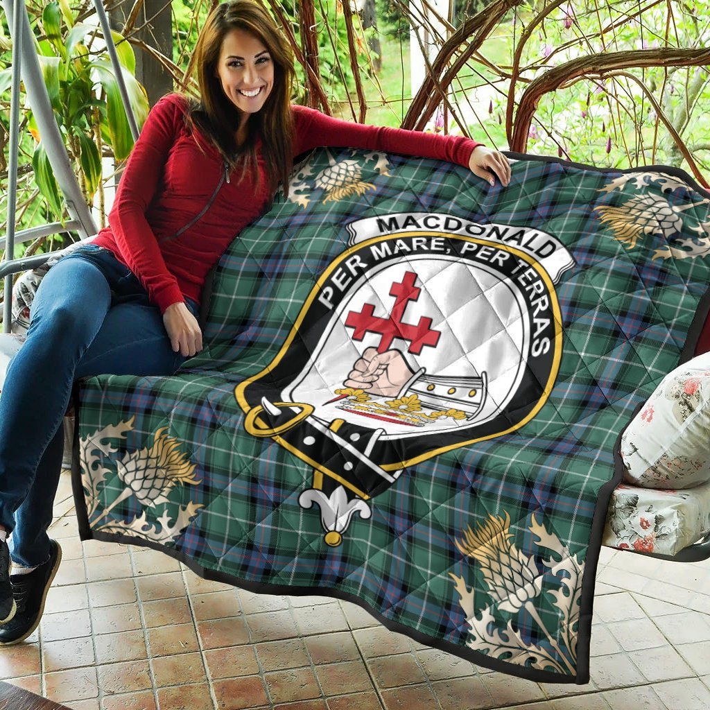 MacDonald of the Isles Hunting Ancient Tartan Crest Premium Quilt - Gold Thistle Style