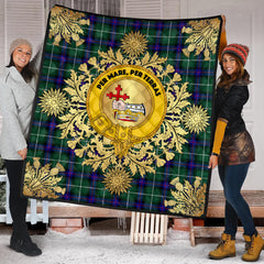 MacDonald of the Isles Hunting Modern Tartan Crest Premium Quilt - Gold Thistle Style