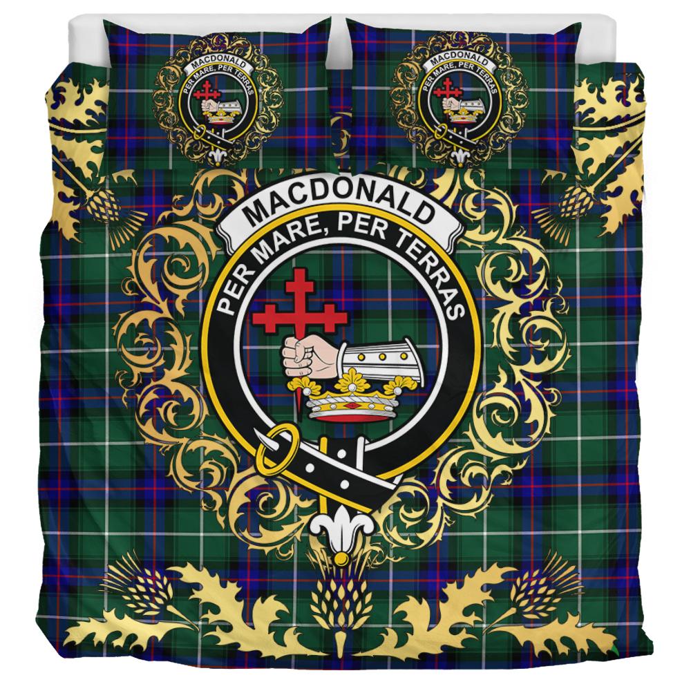 MacDonald of the Isles Hunting Modern Tartan Crest Bedding Set - Golden Thistle Style
