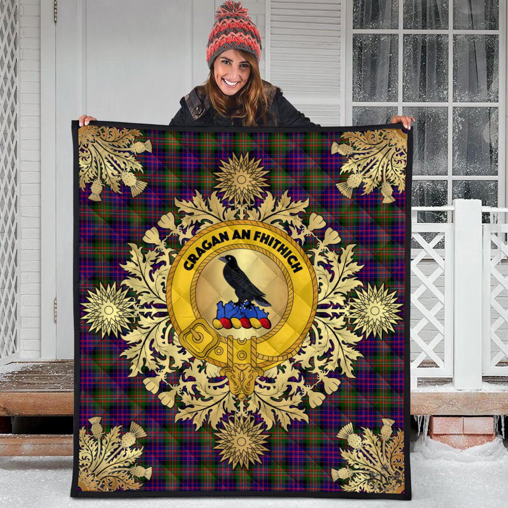 MacDonnell of Glengarry Modern Tartan Crest Premium Quilt - Gold Thistle Style